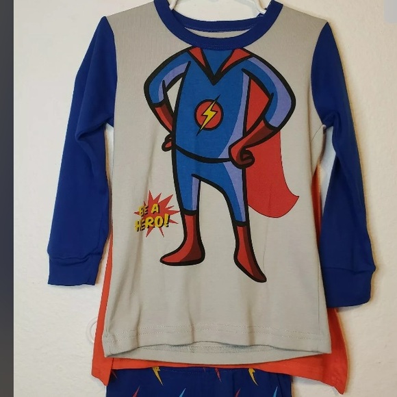 Schmoopy Blue Be a Hero Long Sleeve Pajamas with Removable Red Cape 8 years - Picture 7 of 13